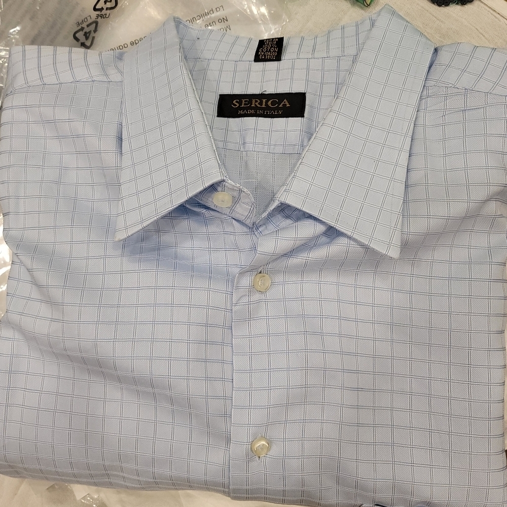 Large (19") 100% Cotton Serica Button-up Shirt Made In Italy